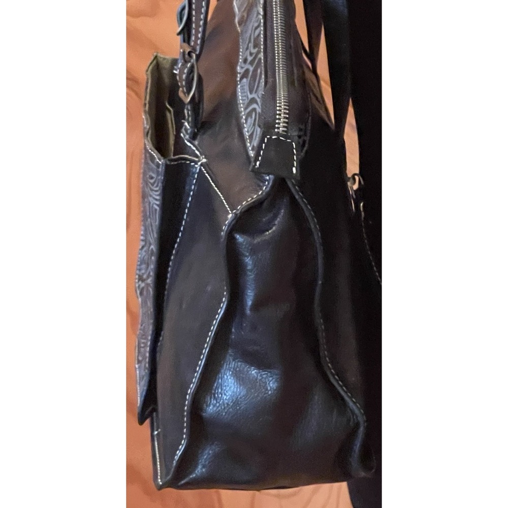 Firenze Bella Black Genuine Leather Satchel Shoulder Bag Buckles - Picture 4 of 11